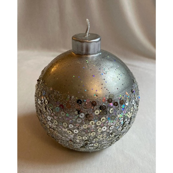 Kohl's Holiday Silver Sequin Ball Ornament Candle Glitter Festive